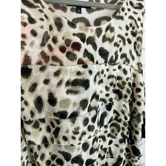 CHAUS animal leopard ruffles brown beige sleeveless top blouse XL NWT - Picture 3 of 9